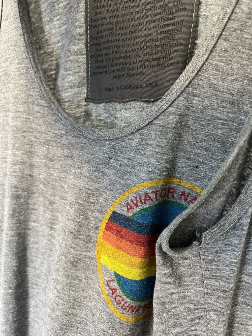 Aviator Nation Heather Gray Retro Rainbow Logo Tank with Laguna Beach Surfer - Picture 3 of 3